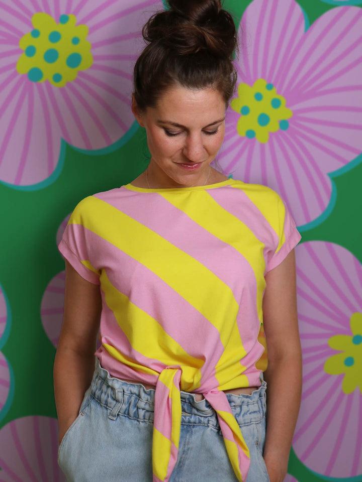 J&amp;J Bio Jersey Diagonalz rosa gelb