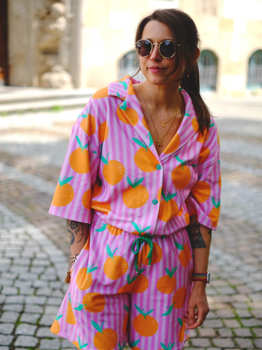 J&J Bio Frottee Stripez'n Tangerines rosa