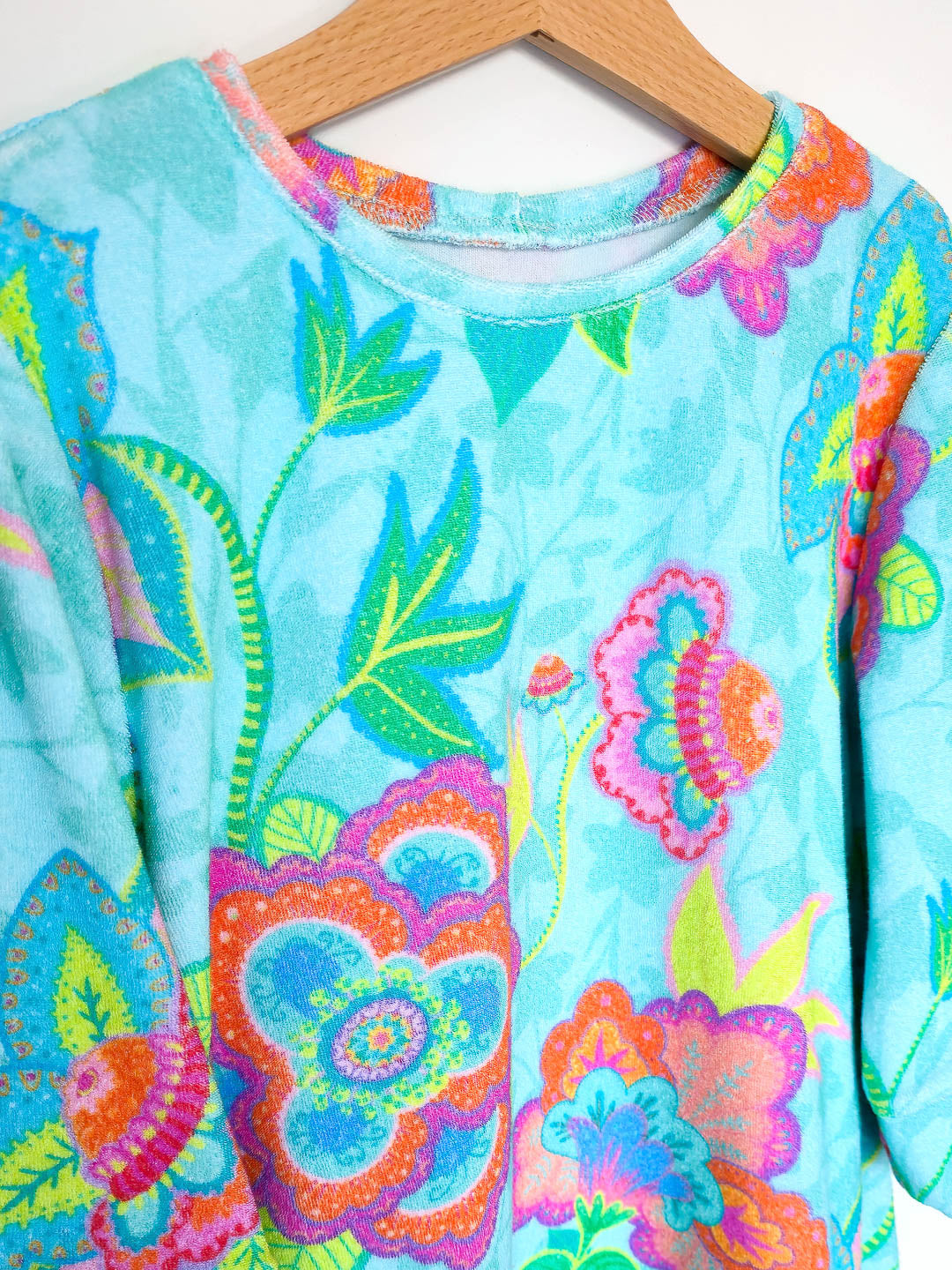 J&amp;J Bio Stretch Frottee Fabulous Flowers aqua