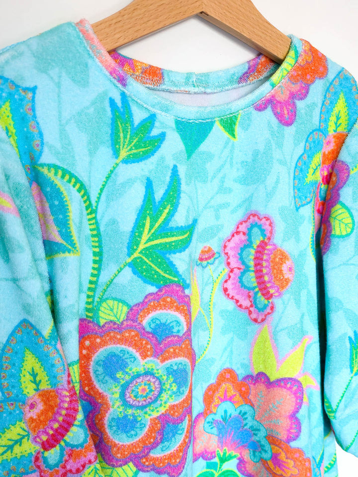 J&amp;J Bio Stretch Frottee Fabulous Flowers aqua