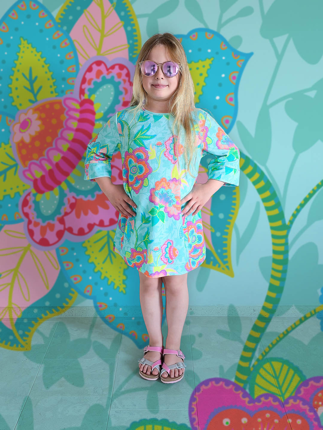 J&amp;J Bio Stretch Frottee Fabulous Flowers aqua