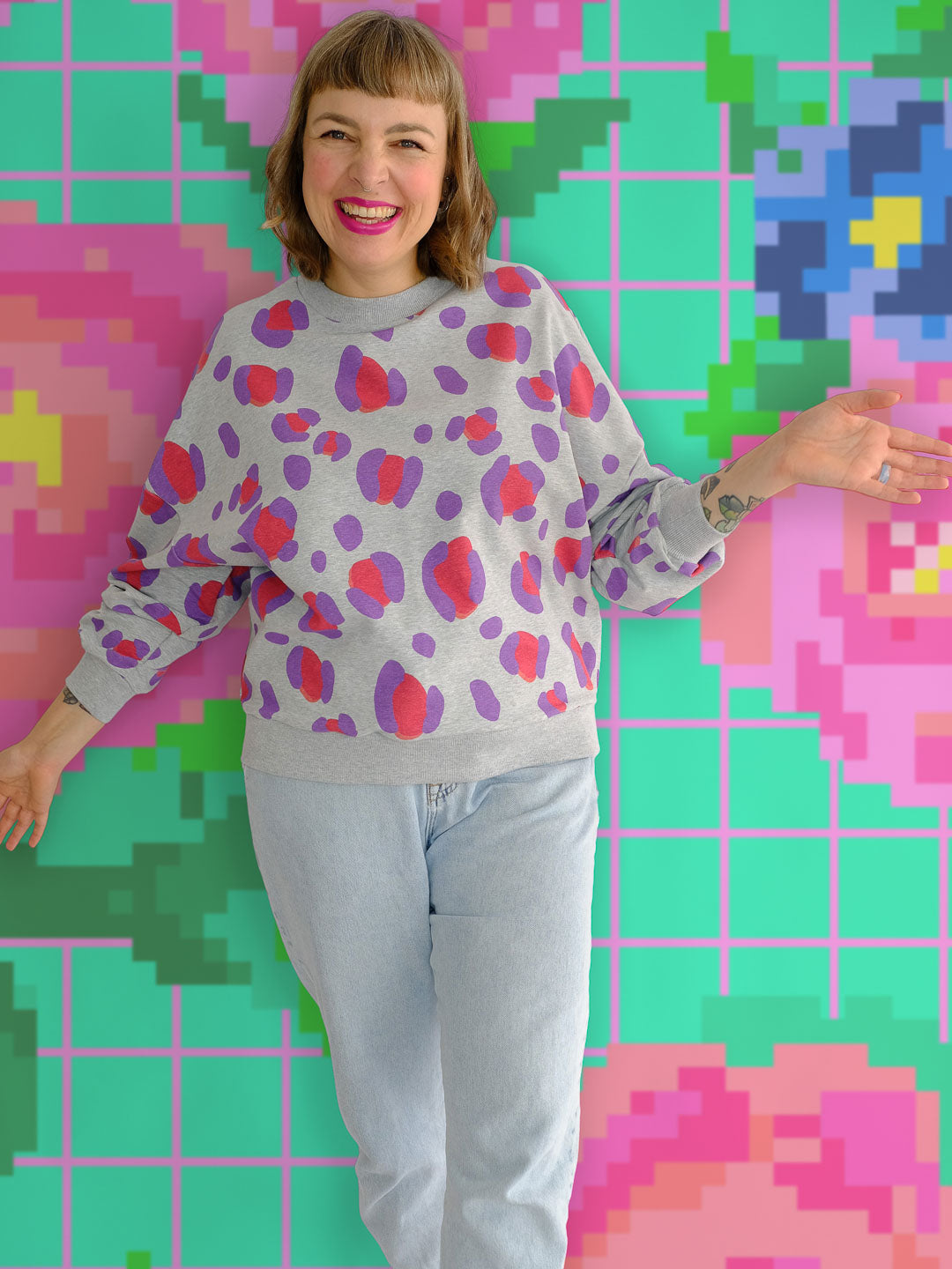 French Terry Leo Excentric melange lilac extrabreit