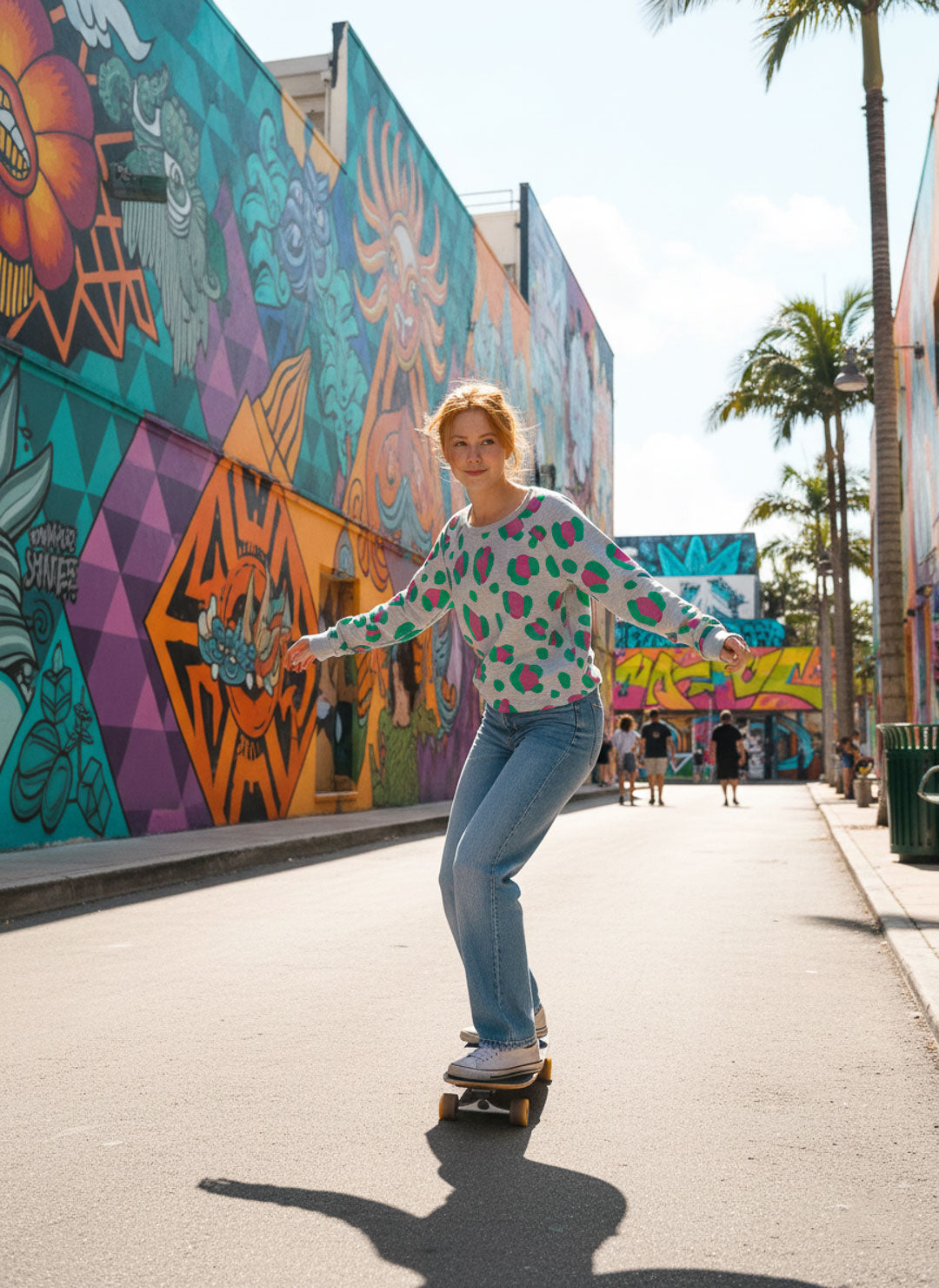 French Terry Leo Excentric melange  grün extrabreit