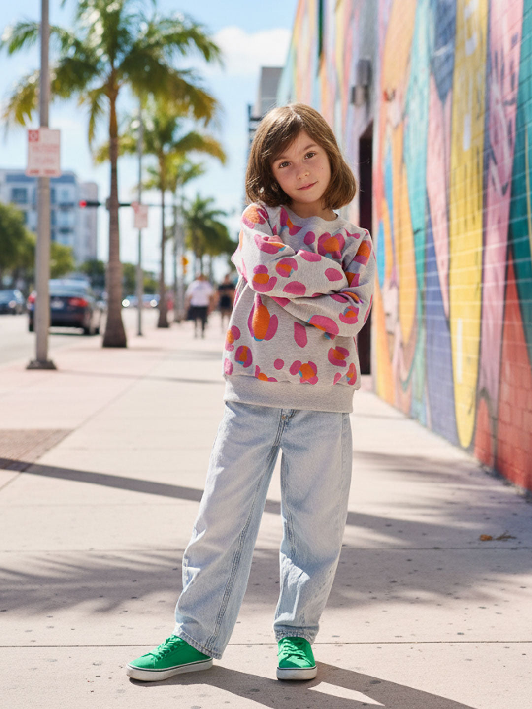 French Terry Leo Excentric melange pink extrabreit