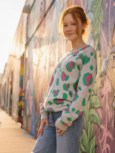 French Terry Leo Excentric melange  grün extrabreit