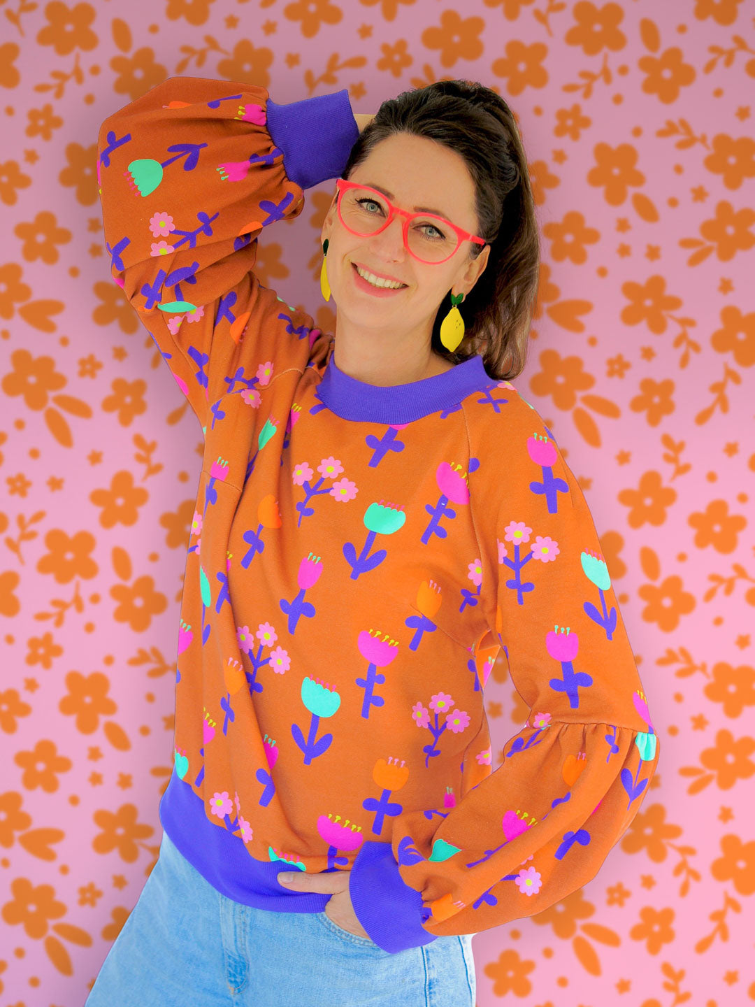 J&amp;J Bio Kuschelsweat Frühlingsgefühle cognac