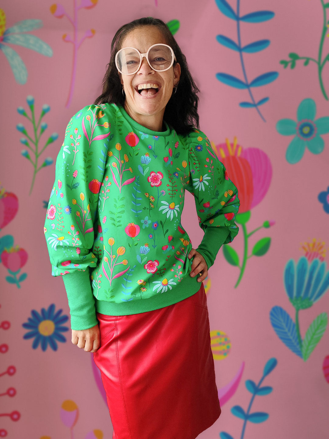 J&J Bio French Terry Little Wildflowers hellgrün