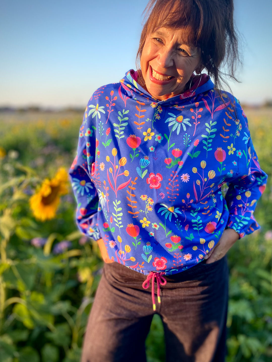 J&J Bio French Terry Little Wildflowers blau