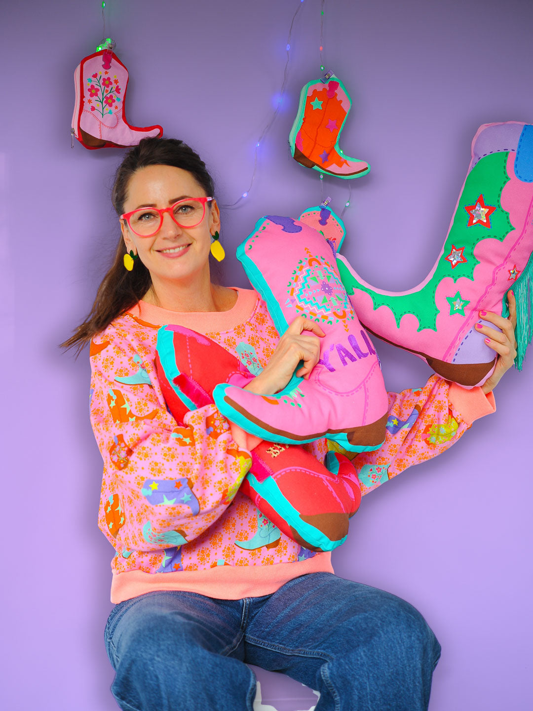 B-Ware Bio Canvas Panel Madame Santas Boots pink