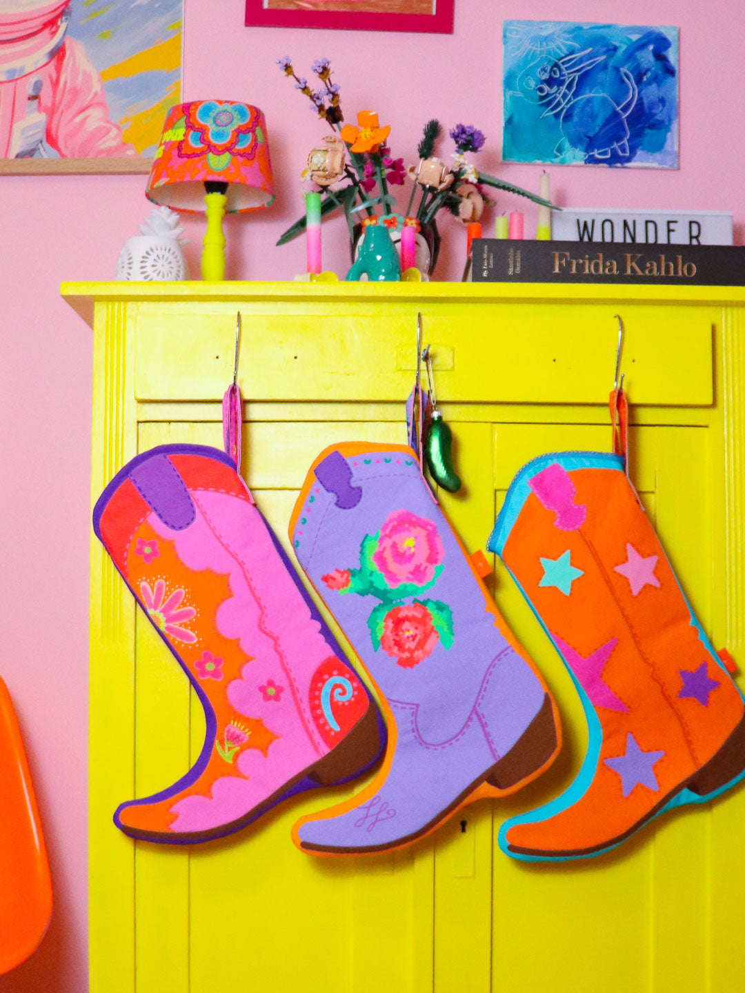 B-Ware Bio Canvas Panel Madame Santas Boots blue