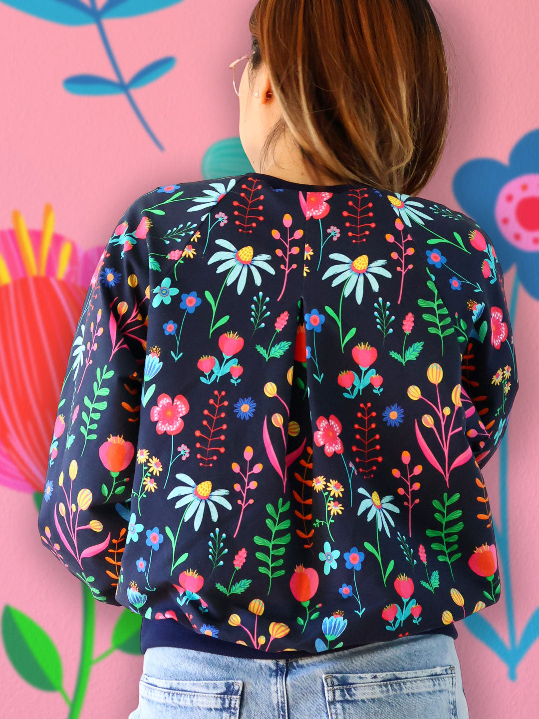 J&J Bio French Terry Little Wildflowers marine