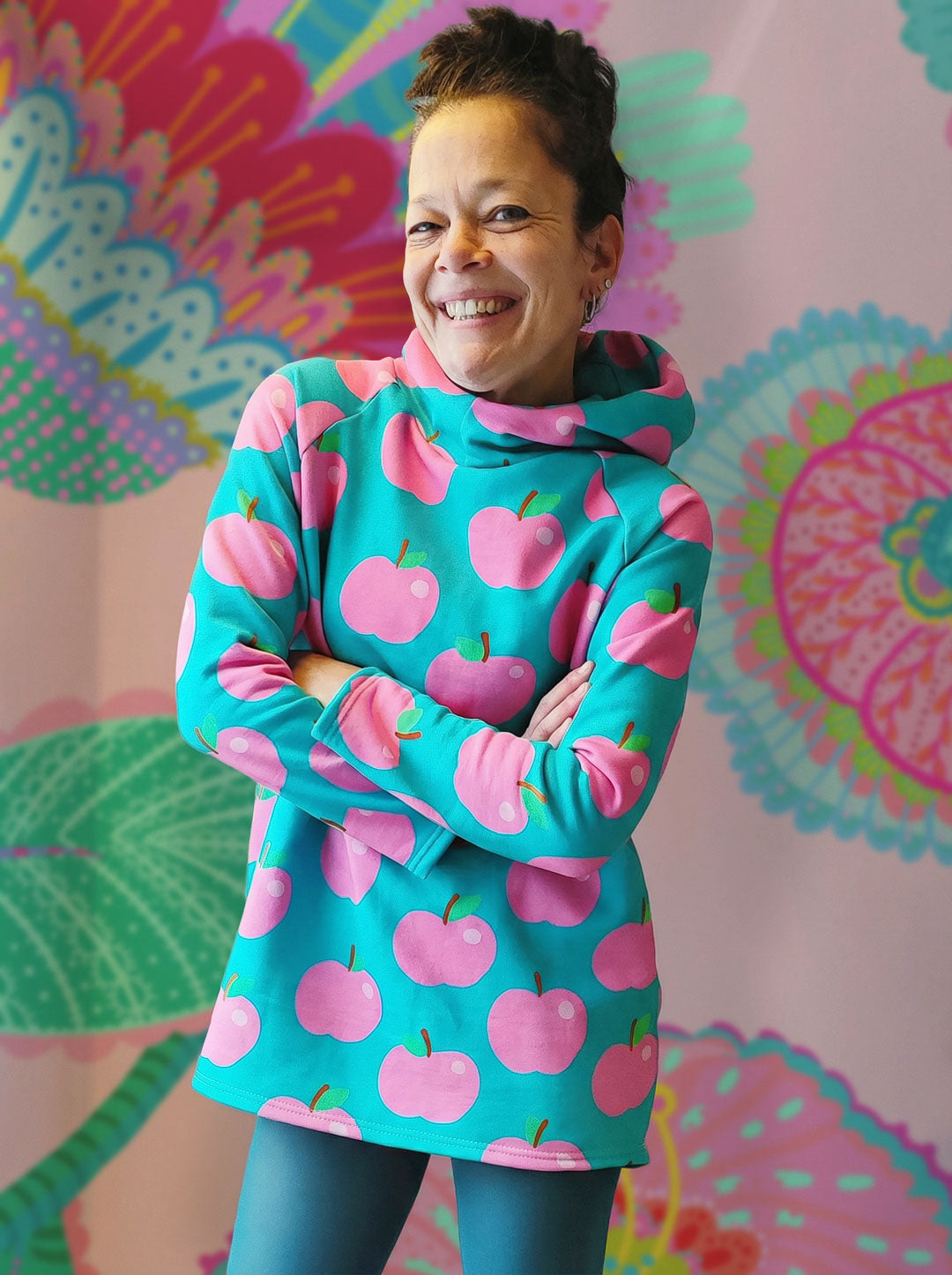 J&amp;J Bio Kuschelsweat Apples emerald rosa