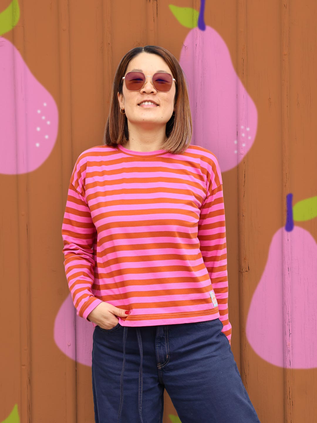 J&amp;J Bio Jersey Ringelz cognac-hot pink