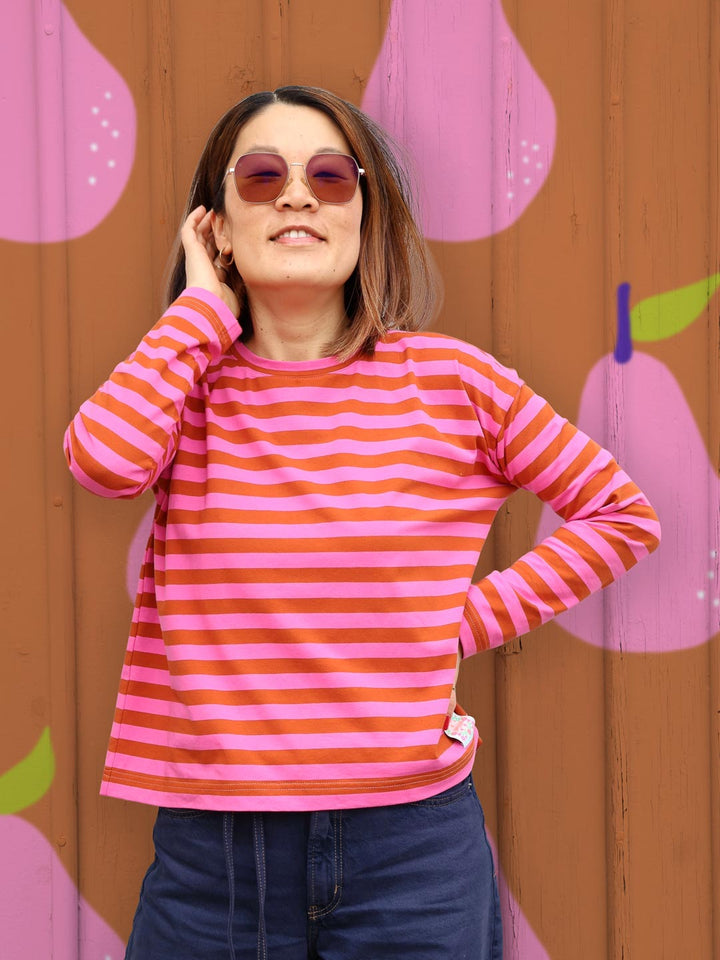 J&amp;J Bio Jersey Ringelz cognac-hot pink