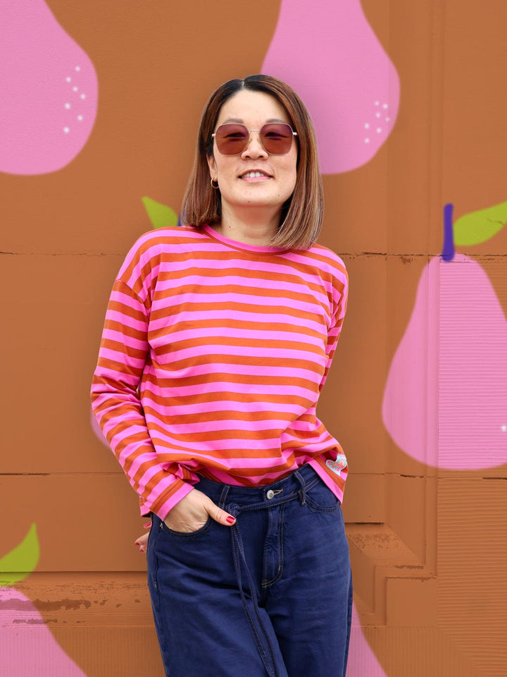 J&amp;J Bio Jersey Ringelz cognac-hot pink