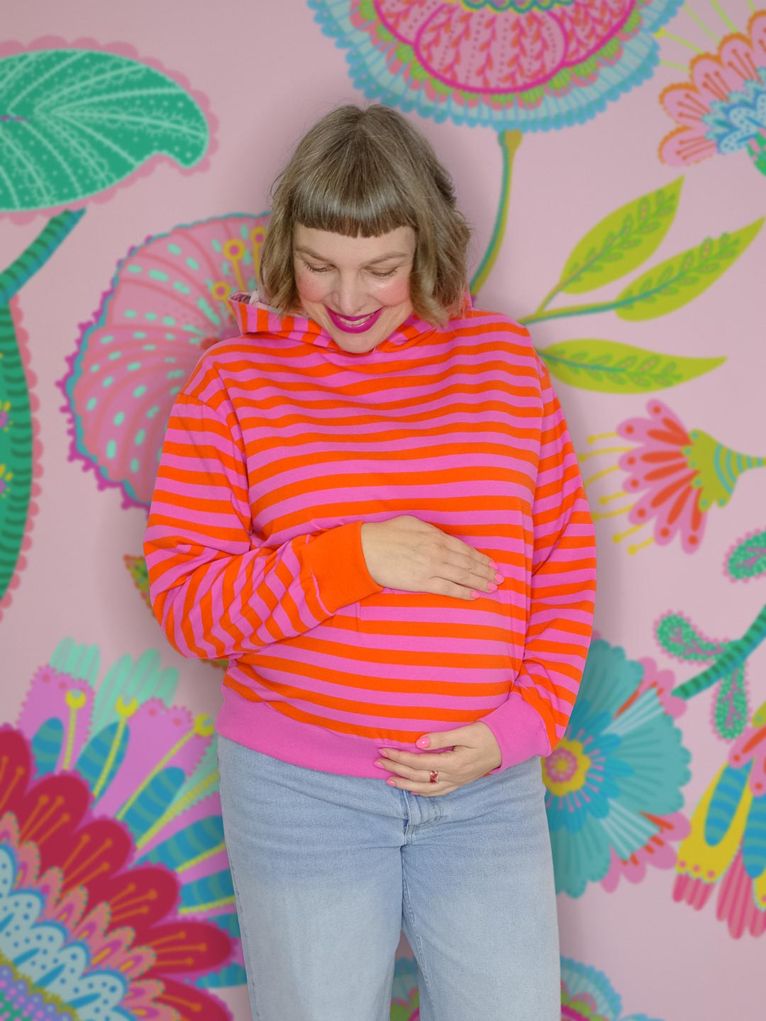 J&amp;J Bio Jersey Ringelz blutorange-hot pink
