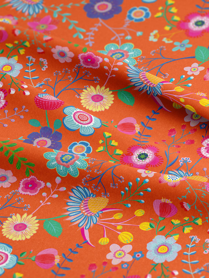 J&amp;J Jersey Mighty Fine Flowers orange