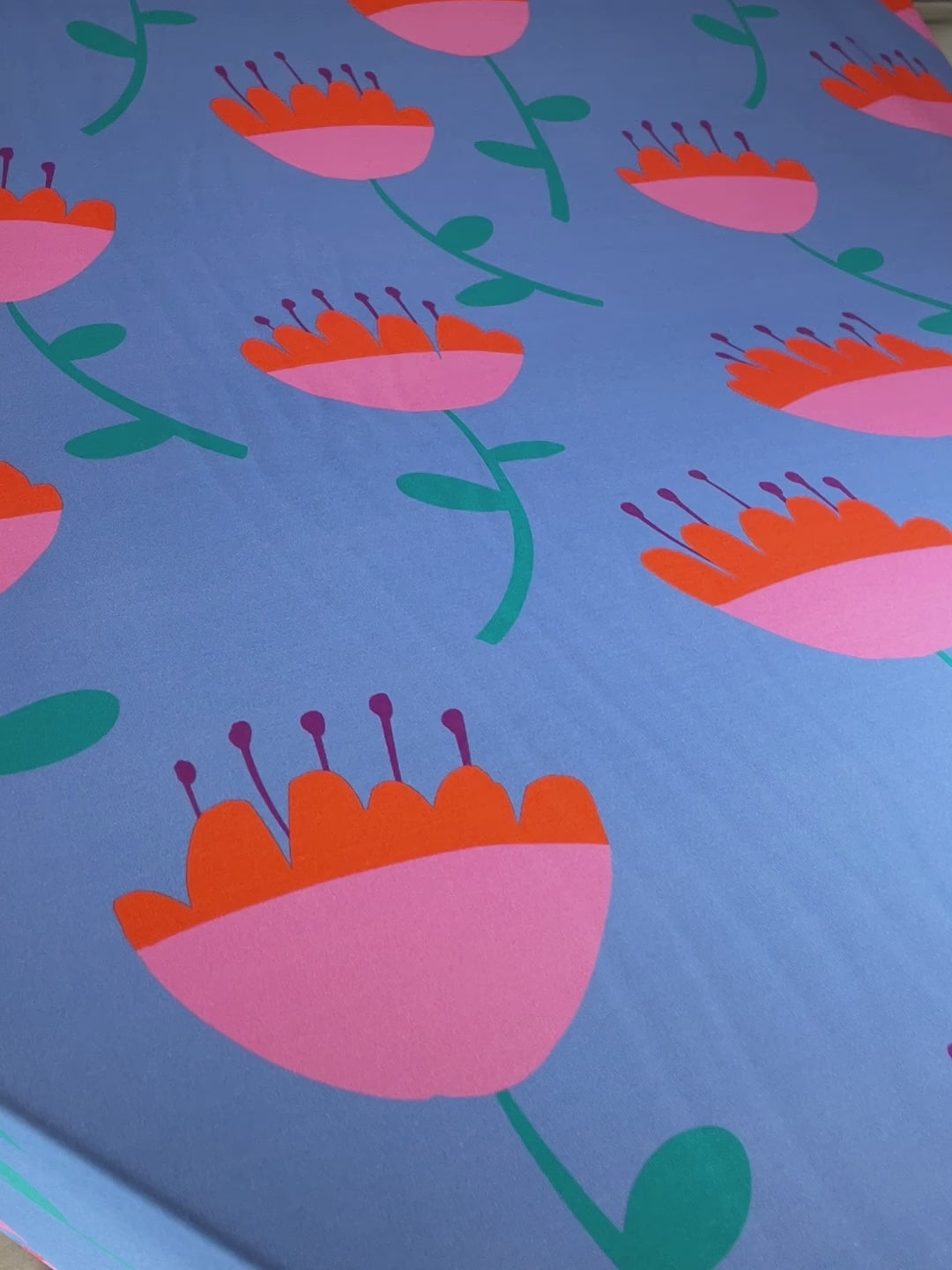 J&amp;J French Terry Big Tulips sky extra wide