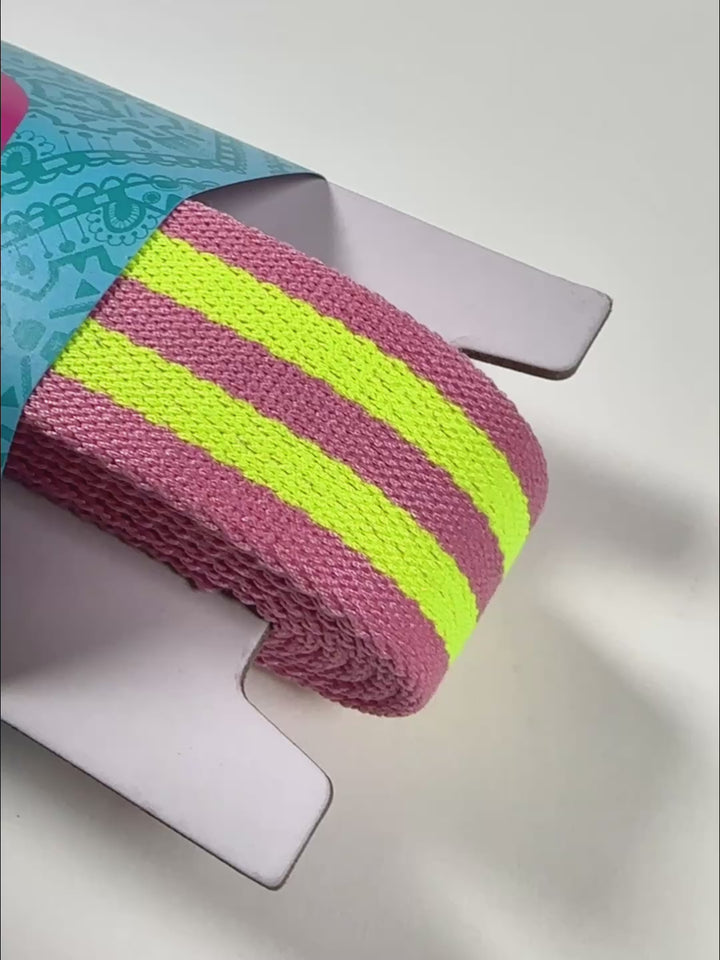 J&amp;J Gurtband Premium 25mm Doubleface neon gelb rosa