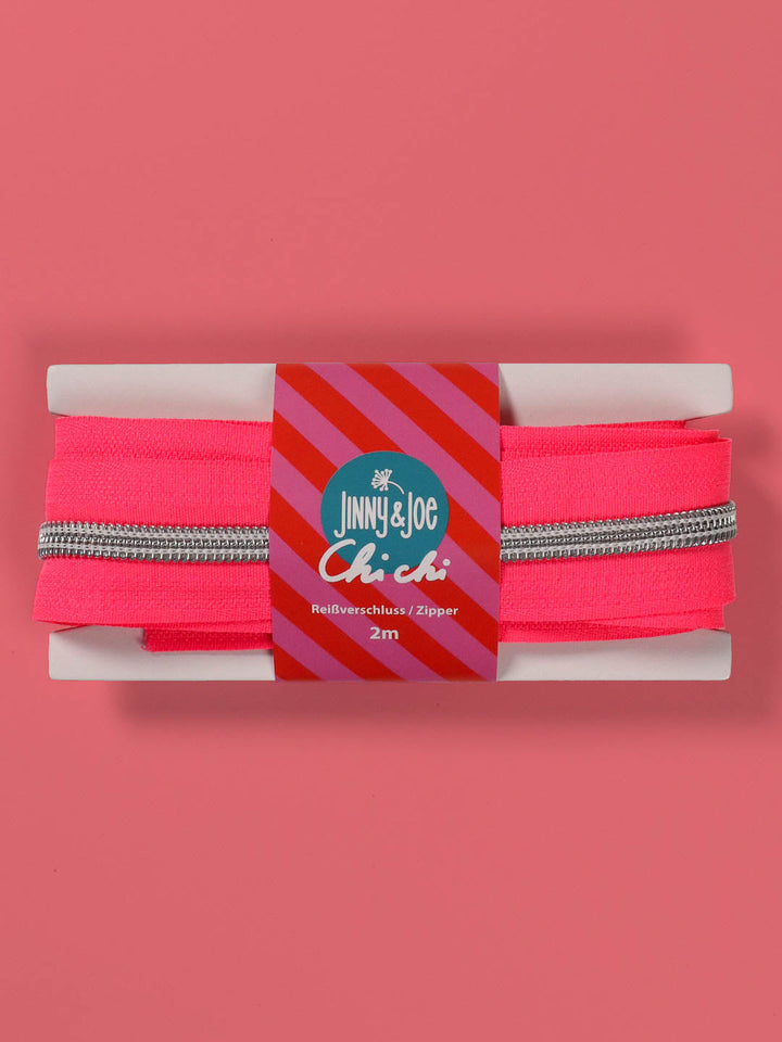 J&amp;J Reißverschluss metallisiert silber neon pink