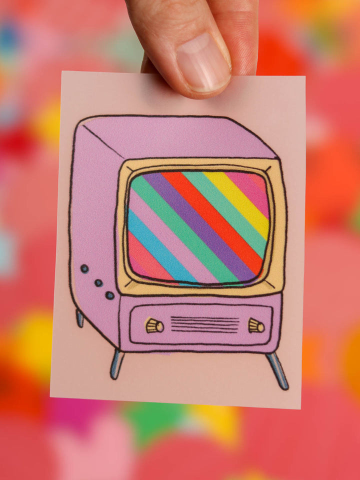 J&amp;J Bügelbild Fernsehabend flieder
