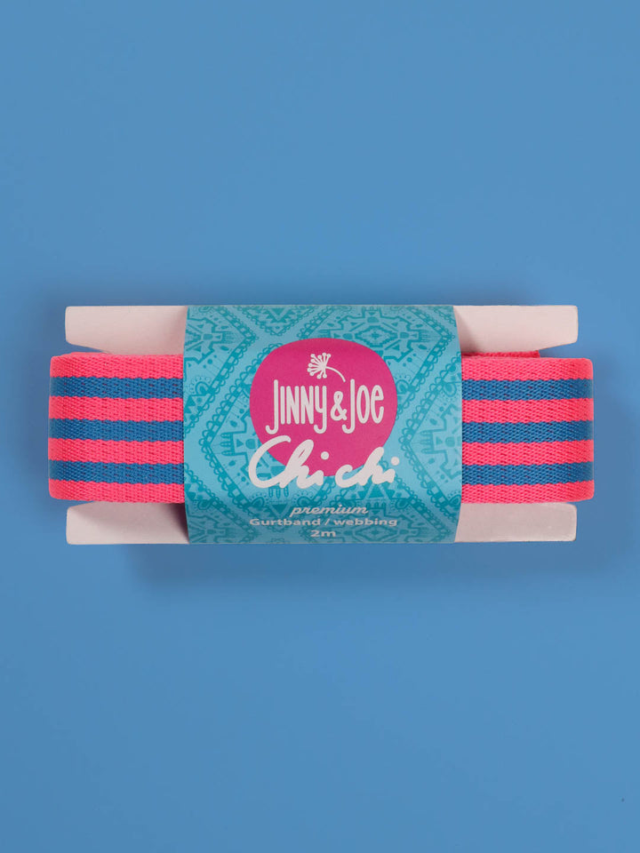 J&amp;J Gurtband Premium 38mm Doubleface neon pink blau