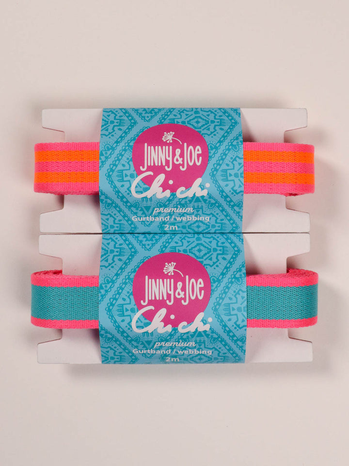 J&amp;J Gurtband Premium 25mm Doubleface neon orange pink