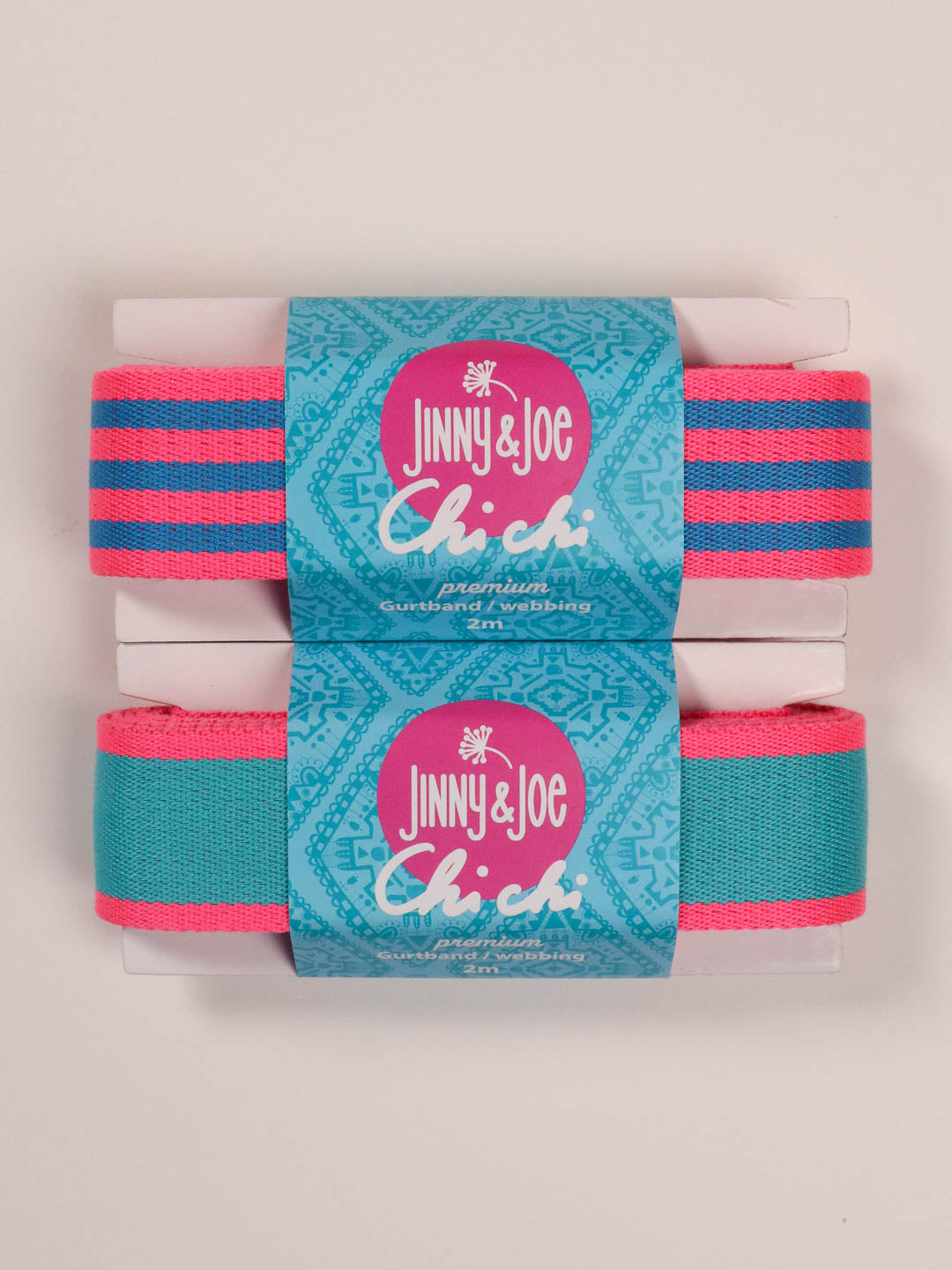 J&amp;J Gurtband Premium 38mm Doubleface neon pink blau