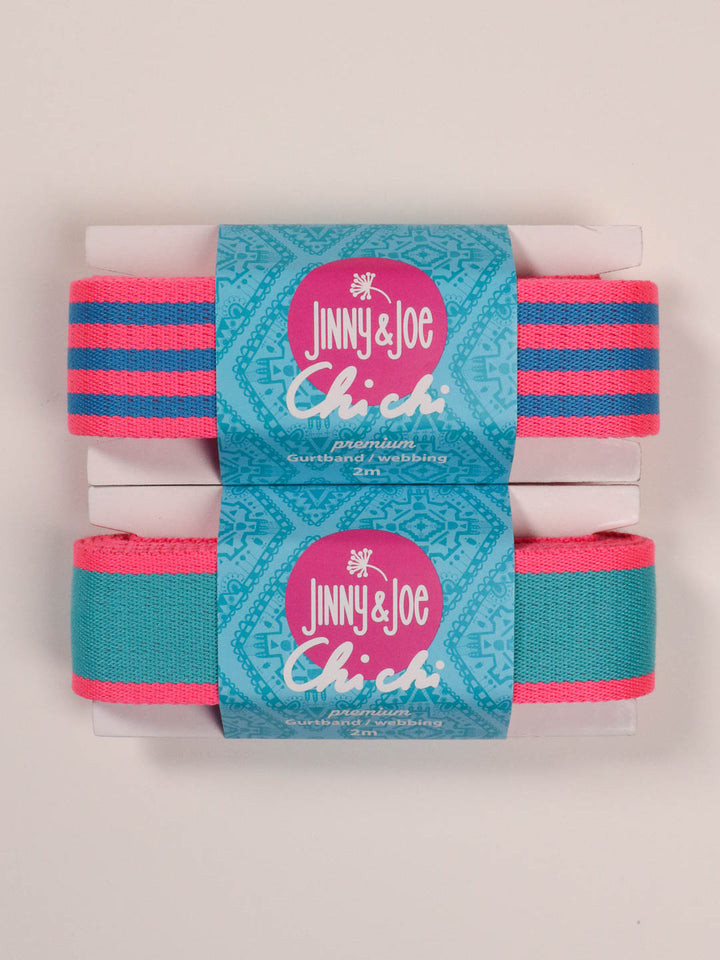 J&amp;J Gurtband Premium 38mm Doubleface neon pink blau
