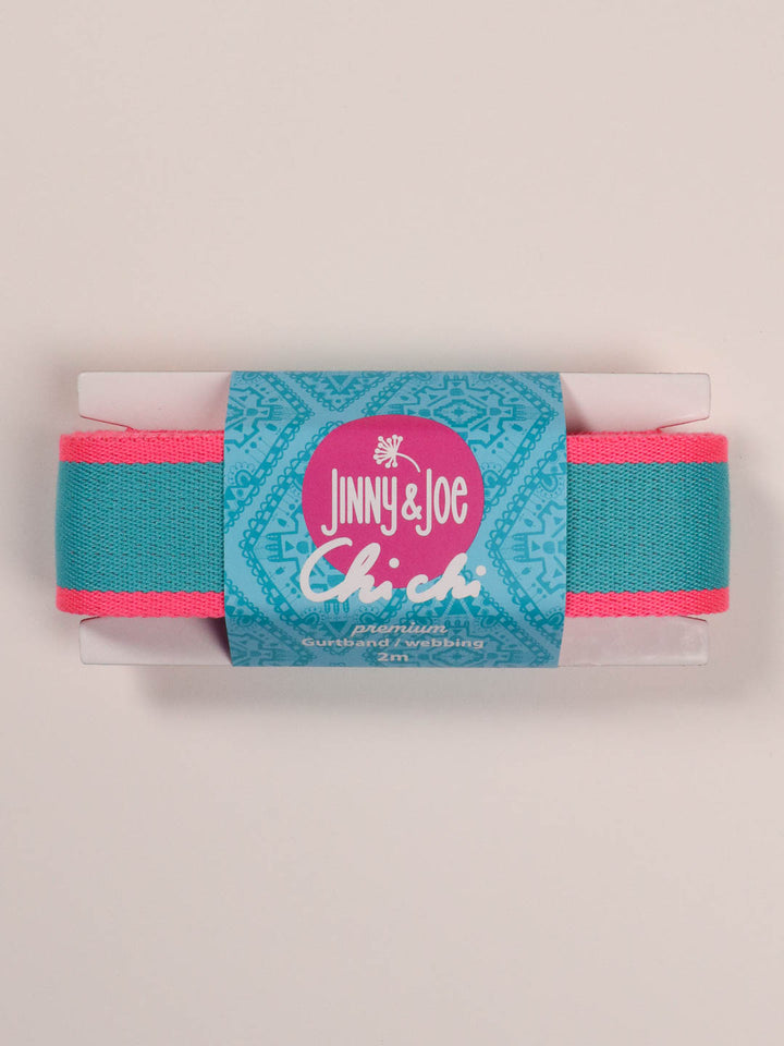 J&amp;J Gurtband Premium 38mm Doubleface neon pink blau