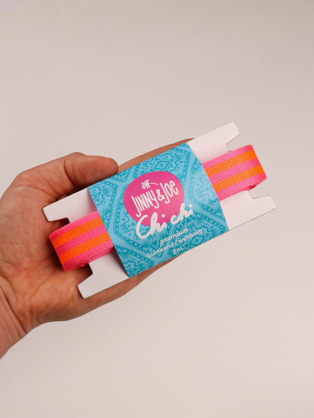 J&amp;J Gurtband Premium 25mm Doubleface neon orange pink