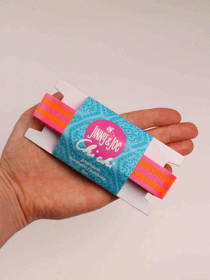 J&amp;J Gurtband Premium 25mm Doubleface neon orange pink