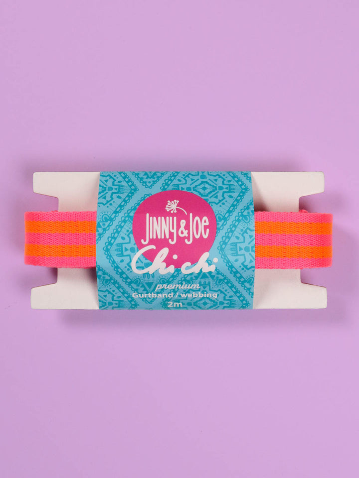 J&amp;J Gurtband Premium 25mm Doubleface neon orange pink