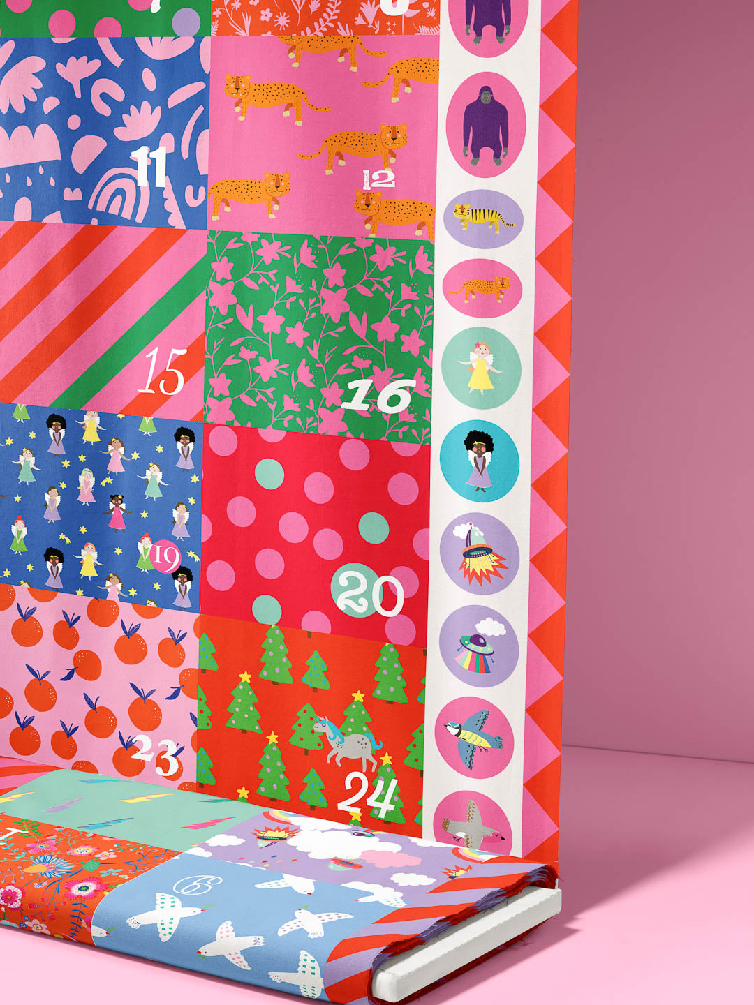 J&J Adventskalender Panel pink bunt