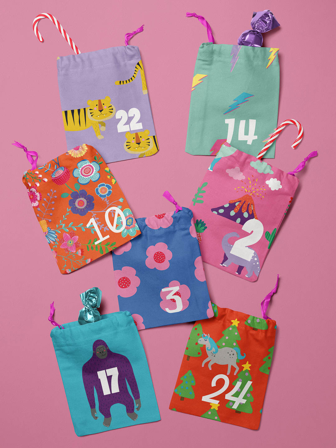 J&J Adventskalender Panel pink bunt