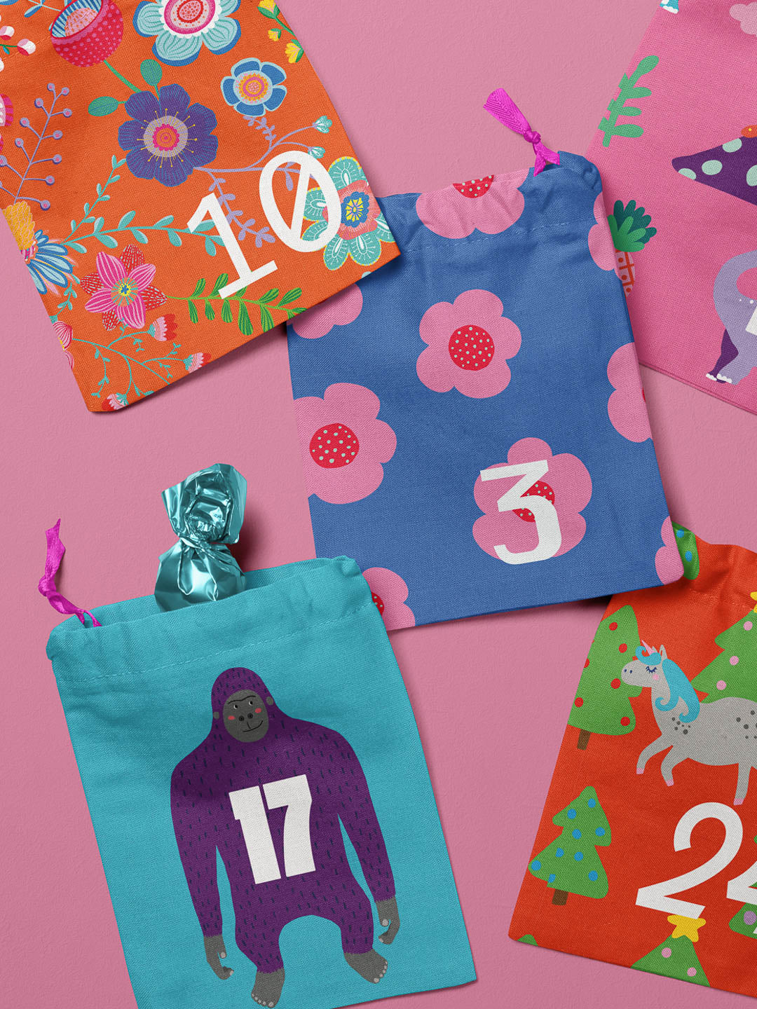 J&J Adventskalender Panel pink bunt