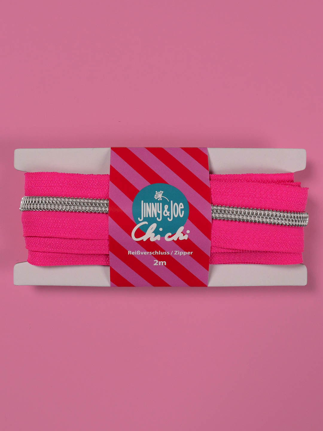 J&J Reißverschluss metallisiert silber neon pink-2