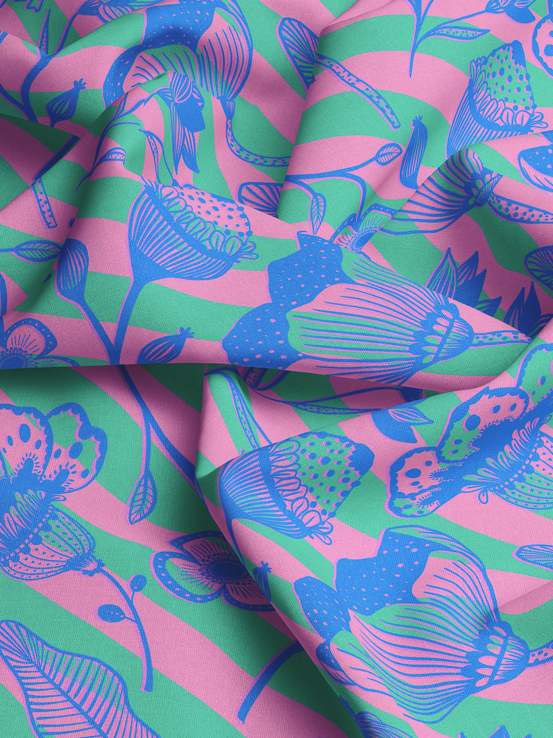 J&J Viskose Big Bouquet emerald pink