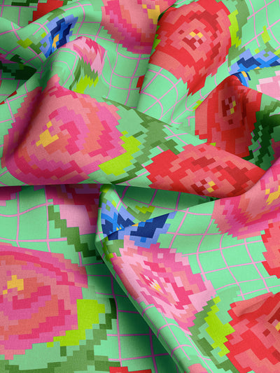 J&J Viskose Sally go round the roses aqua 