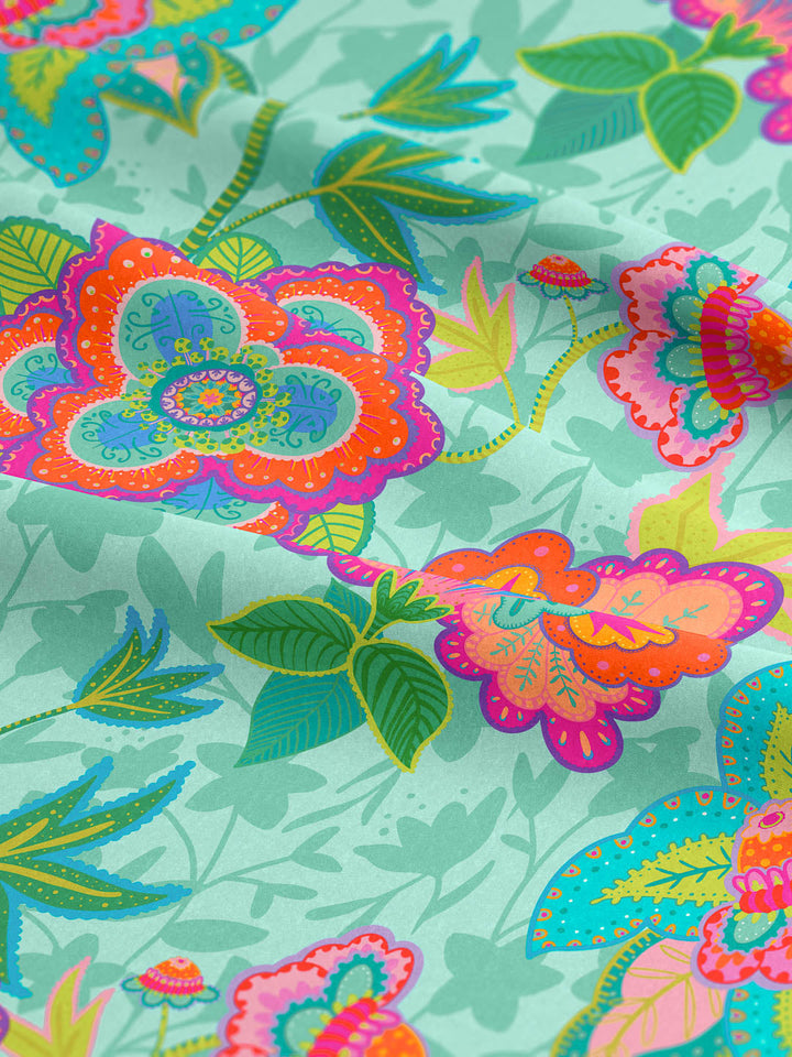 J&amp;J Bio Jersey Fabulous Flowers aqua