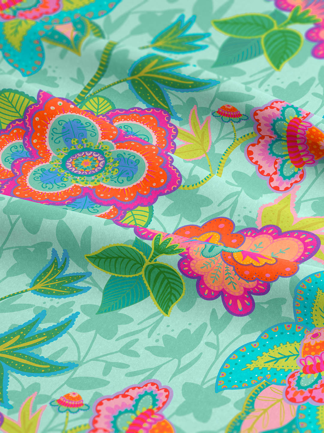 J&J Bio Jersey Fabulous Flowers aqua