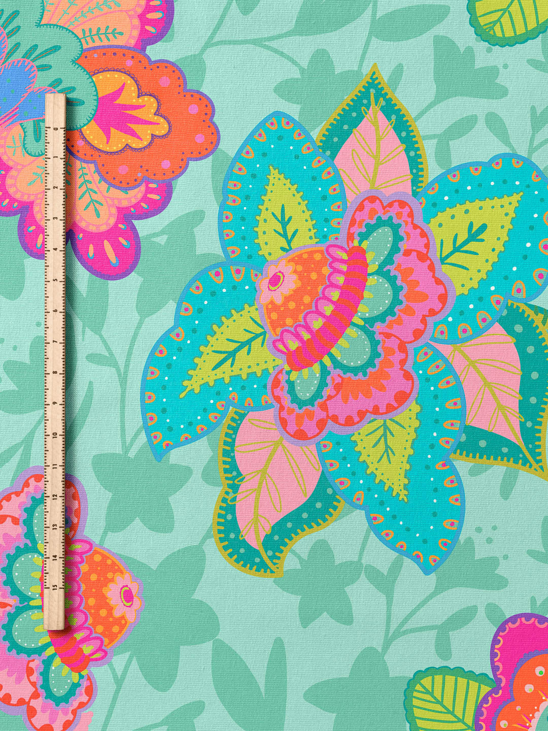 J&J Bio Jersey Fabulous Flowers aqua