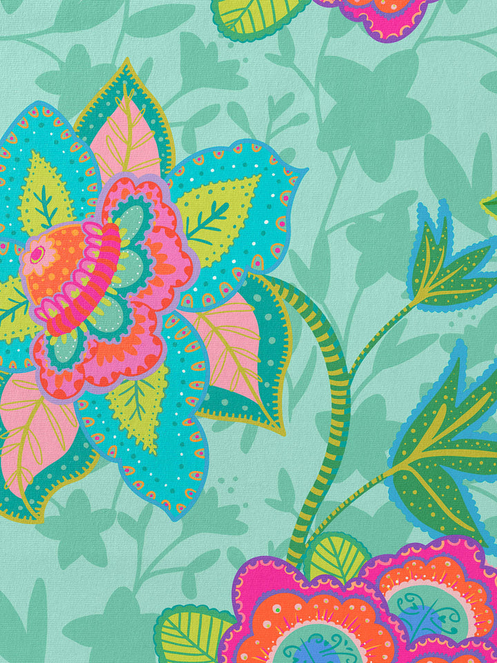 J&amp;J Bio Jersey Fabulous Flowers aqua