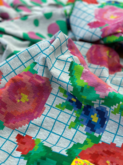 French Terry Sally go round the roses melange extrabreit