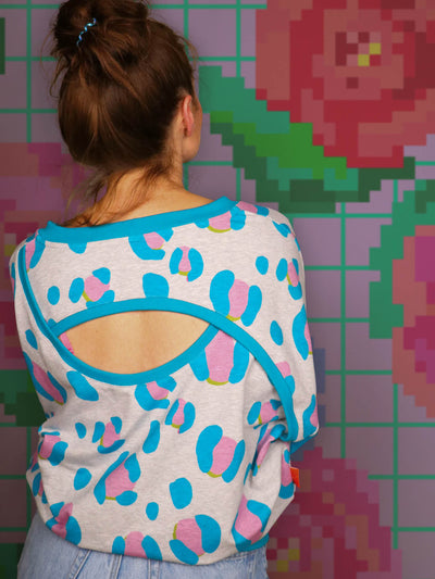 French Terry Leo Excentric melange light petrol extrabreit