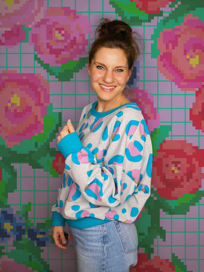 French Terry Leo Excentric melange light petrol extrabreit