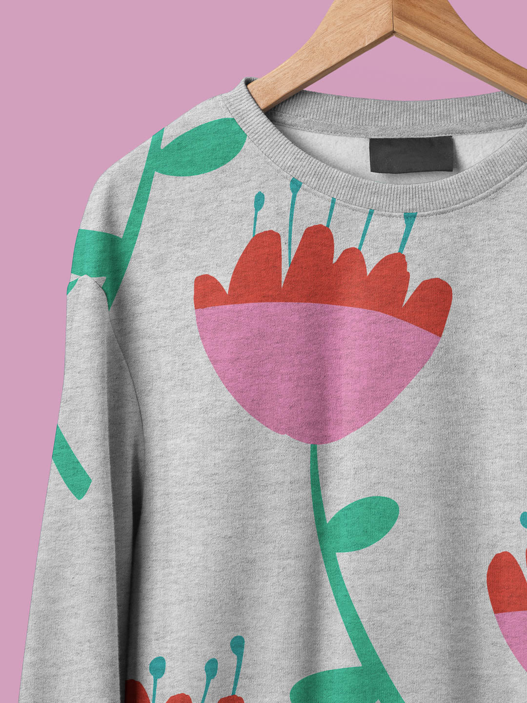 J&J French Terry Bundle Big Tulips grau melange