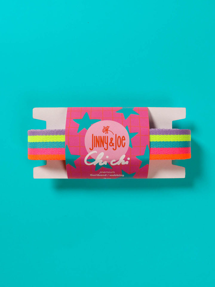 J&amp;J Gurtband Premium 25mm neon Rainbow