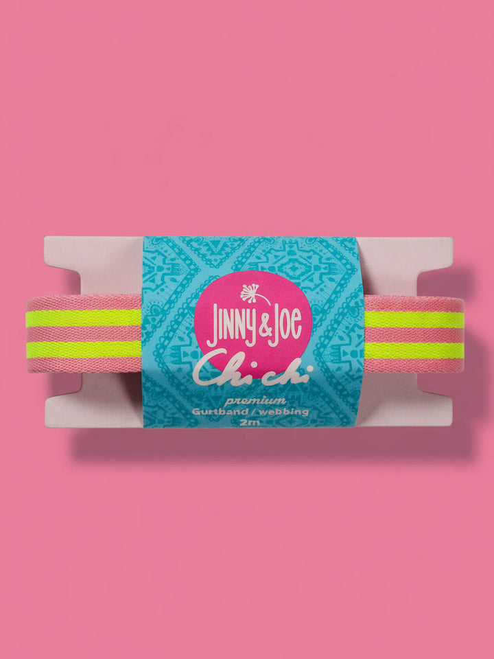 J&amp;J Gurtband Premium 25mm Doubleface neon gelb rosa