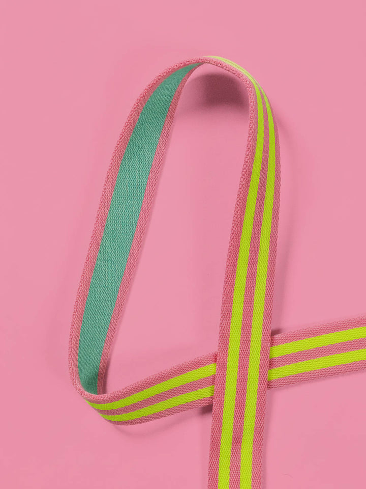 J&amp;J Gurtband Premium 25mm Doubleface neon gelb rosa